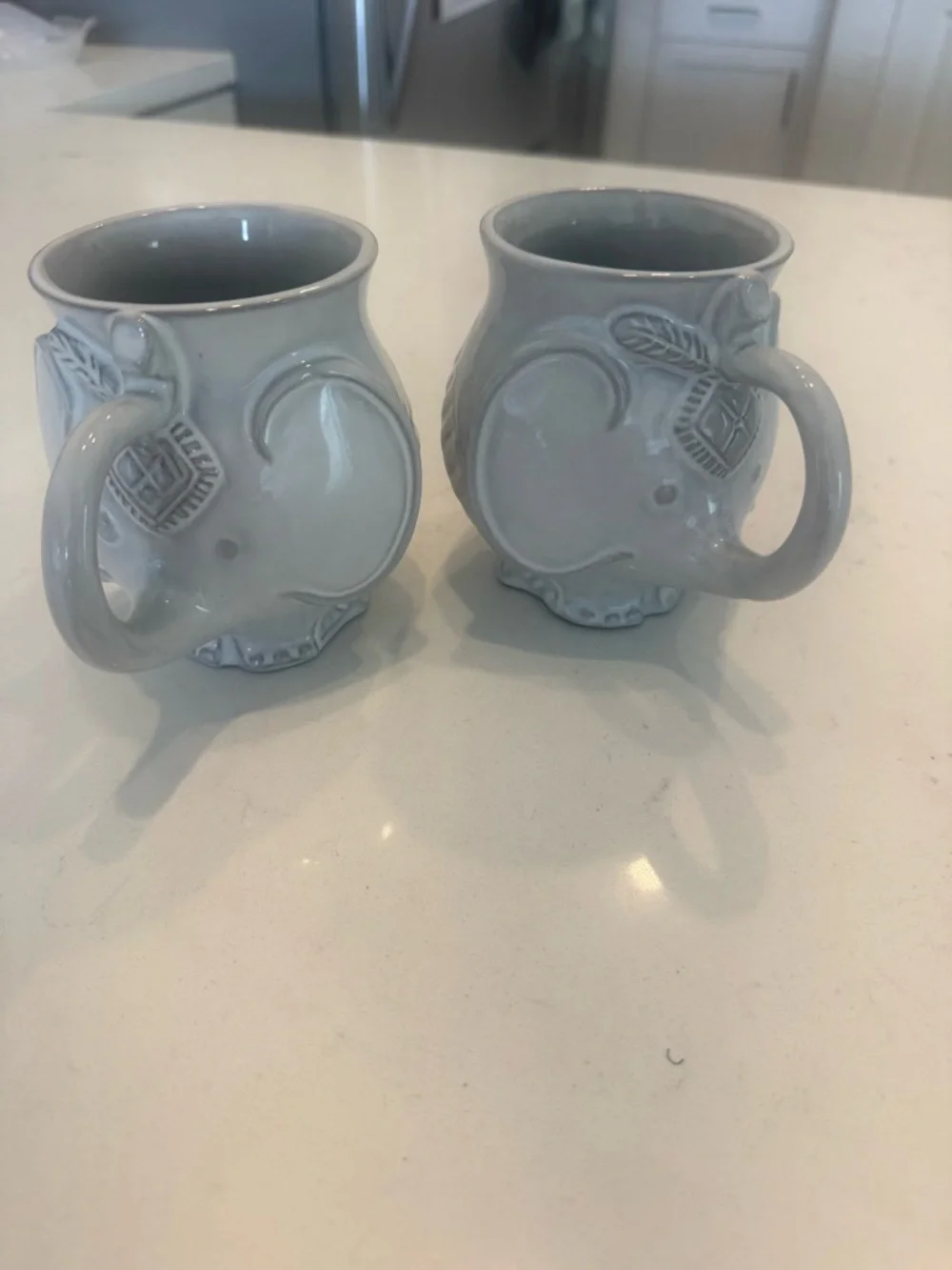RARE Retired Jonathan Adler Elephant Ceramic Mug Set Gray